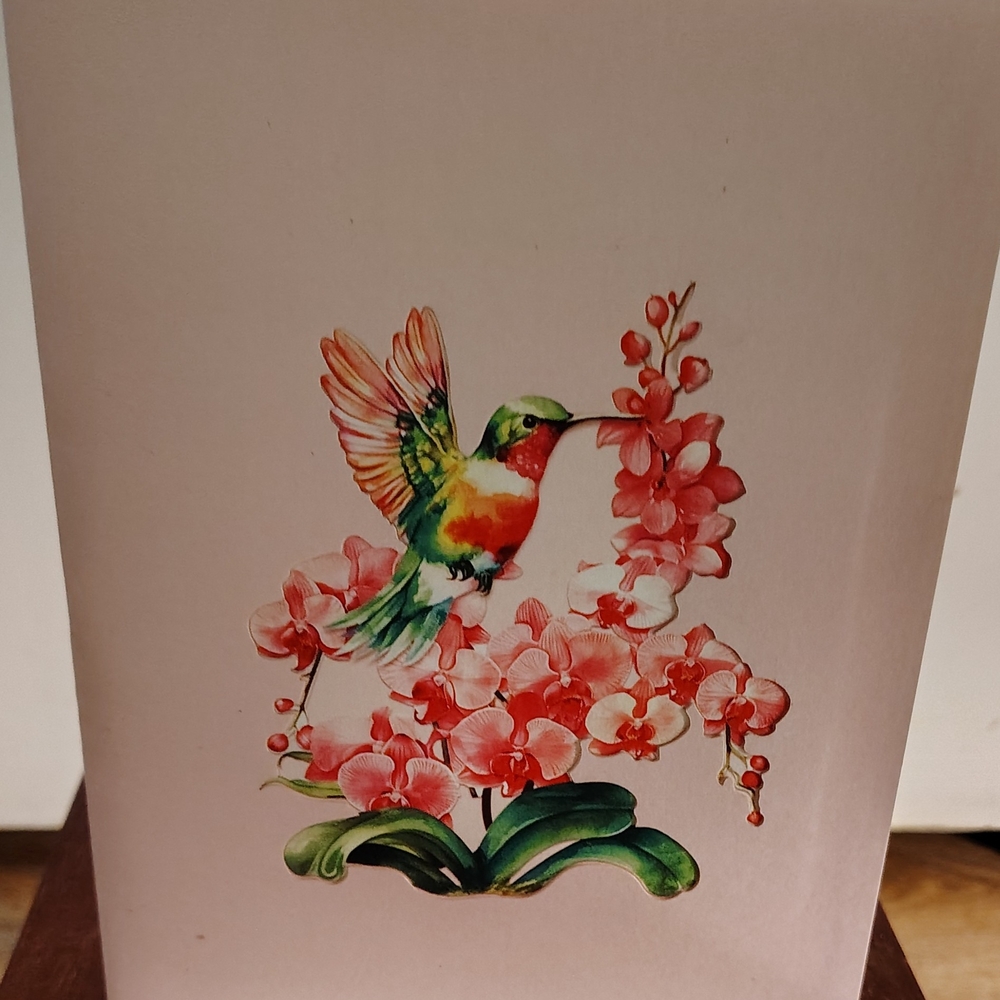 Card Colorful Hummingbird and Floral Art Origami Card,